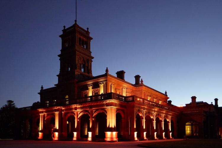 mansion at night